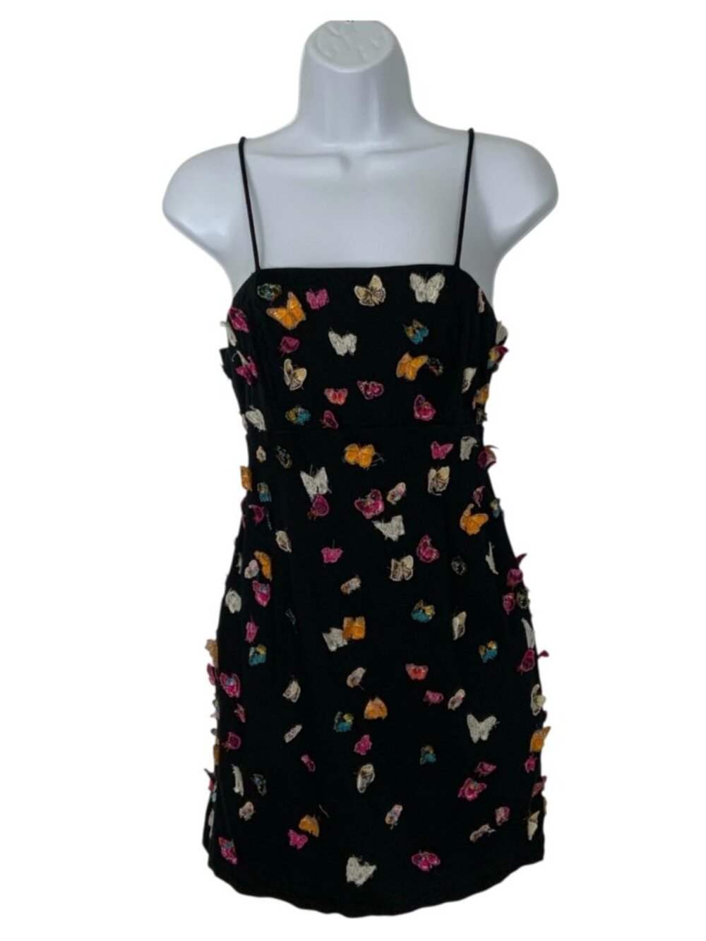 Anthropologie Maeve Butterfly Brynne 3D Spaghetti Strap Dress 2P Black Mini - Picture 2 of 16